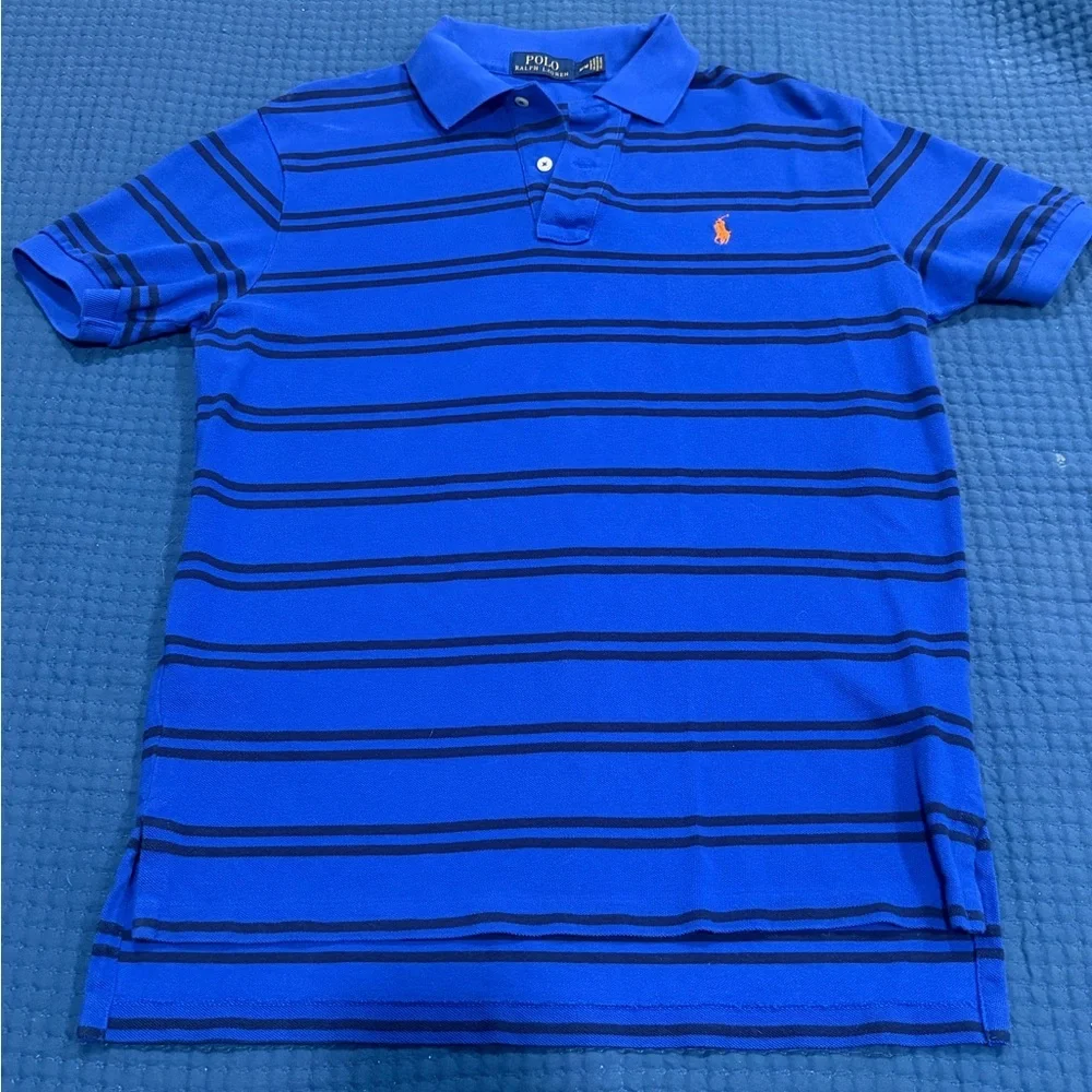 Men’s Ralph Lauren Blue and Black Polo Shirt Size M Preowned Good Condition